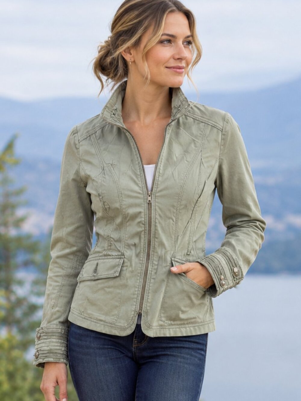 White House Black Market Sage Green Utility Jacket Women's XS size 2